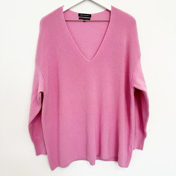 Something Navy Wool V-Neck Ribbed Knit Sweater Winter Preppy Luxury Pink Large - Picture 2 of 9